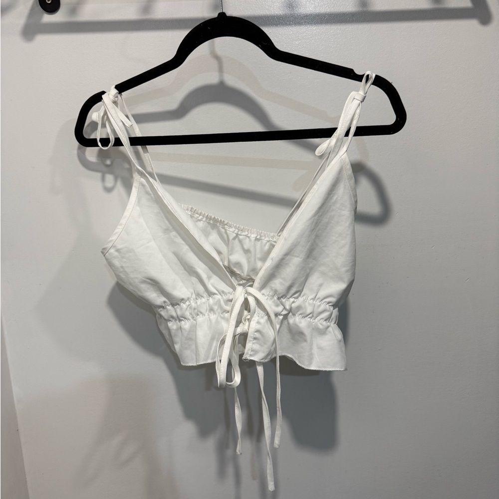 White Poplin Tie-Front Crop Top